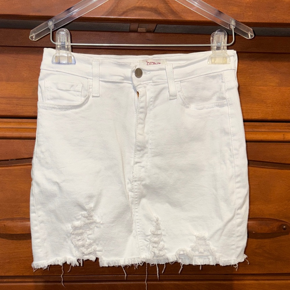 Vibrant White Distressed Mini Skirt, Large